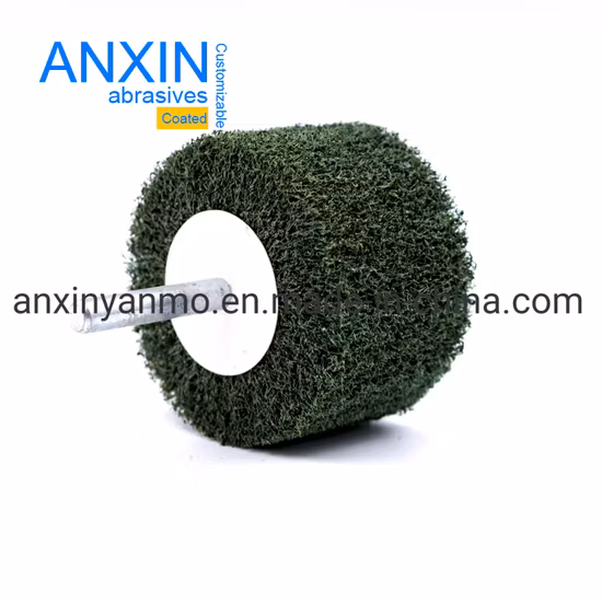 2 Inch Nylon Green Non-Woven Mounted Flap Wheel with 6mm/6.35mm Thread Shank for Light Deburring and Cleaning Irregular Shape, Pipes